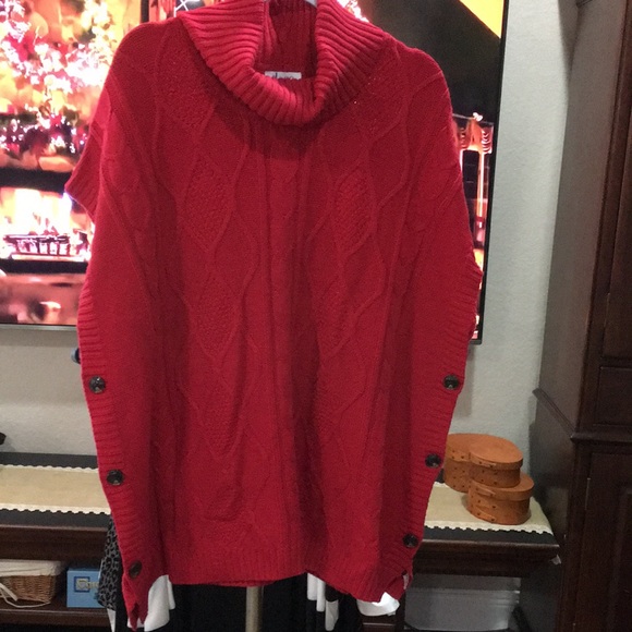 Red Cable Knit Poncho - Picture 1 of 7